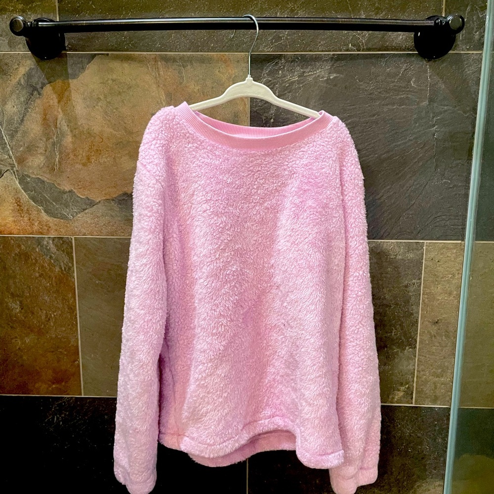 pink fuzzy sweatshirt